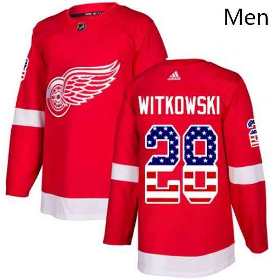 Mens Adidas Detroit Red Wings 28 Luke Witkowski Authentic Red USA Flag Fashion NHL Jersey